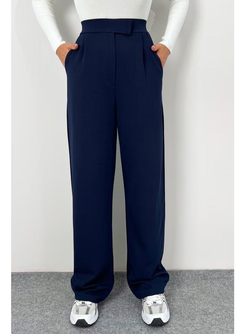 Ritnice Line Women's Lycra Velcro Closure Navy Blue Palazzo Trousers - Image 2